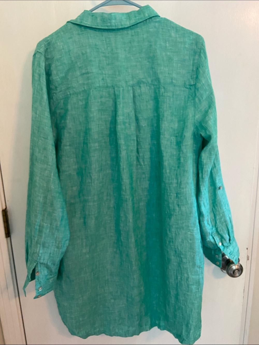 Beachy C&C California Green 100% Linen Button Down Shirt Dress Woman L Tunic - Picture 3 of 8